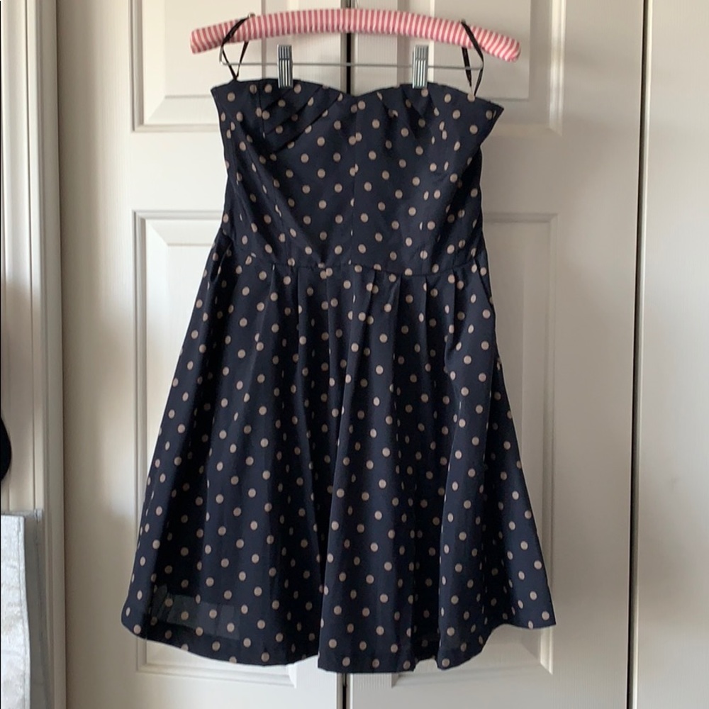 Papaya polka dot strapless dress